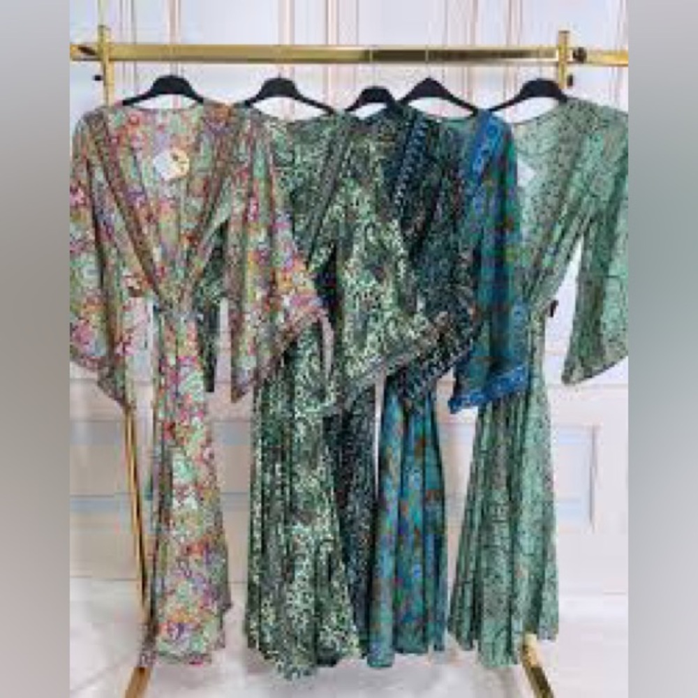Beautiful Floral and Paisley Silk Kimono with Tie and Bell Sleeves